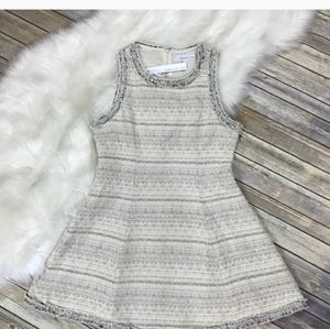 Tweed Wool Blend Tweed Fringe Fit & Flare Dress